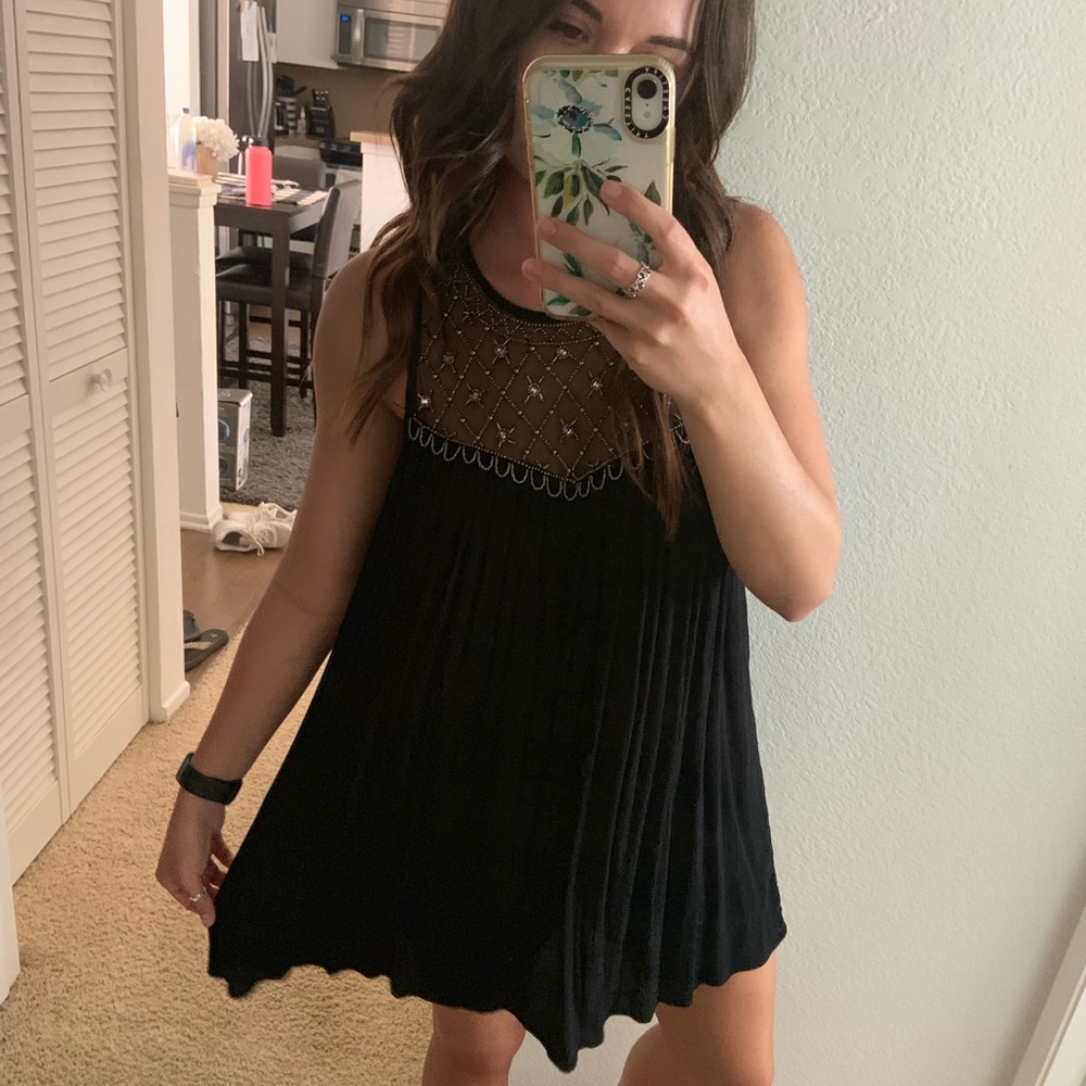 Black Mini Dress with Rhinestone Emebellishments